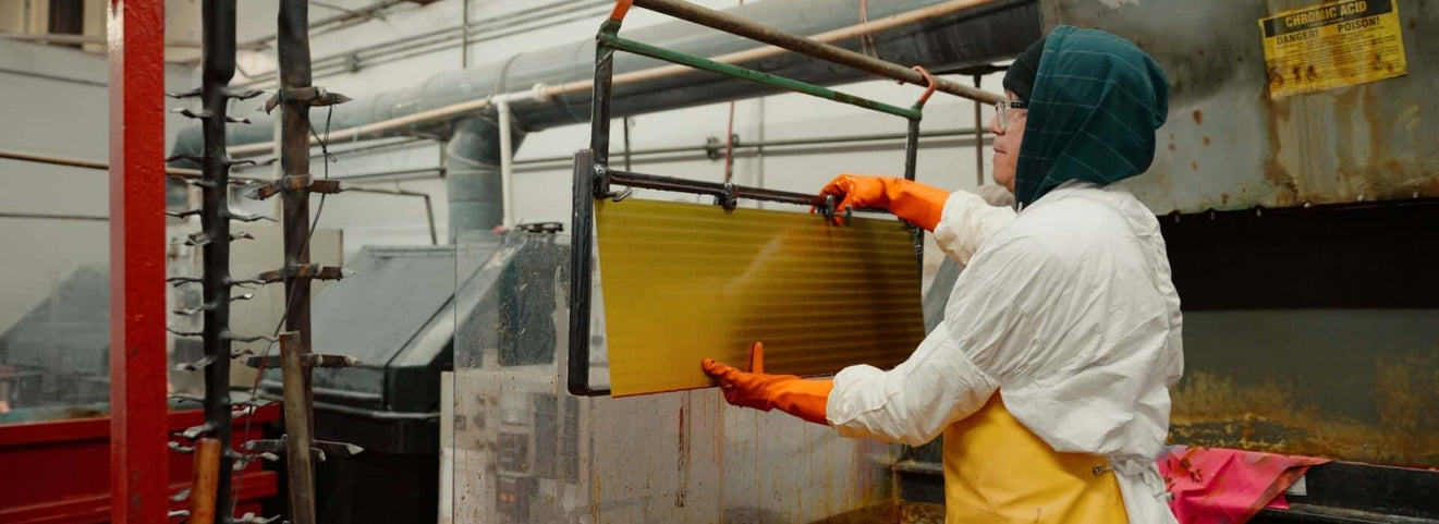 a man chroming rulers at pec tools 