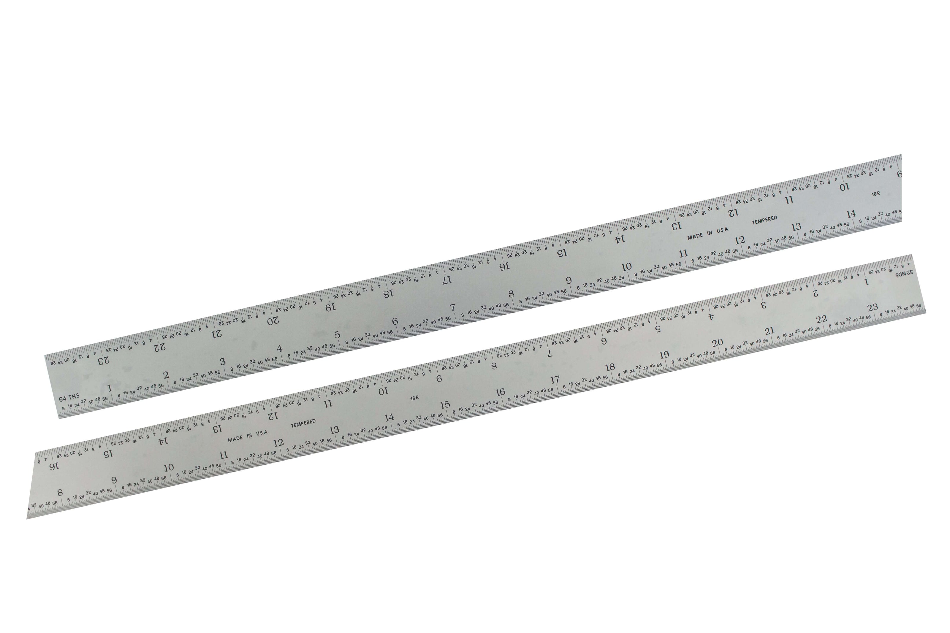 Rigid Satin Chrome-Plated Steel Rulers showcasing precise etchings and chrome finish for enhanced durability.