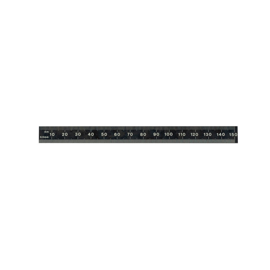 Black Chrome Flexible Rulers with English and metric graduations for precise measurements.