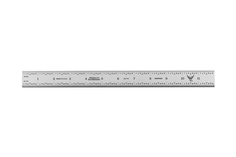 Rigid Satin Chrome Steel Rulers with E/M Graduations for precise measurements in toolrooms.