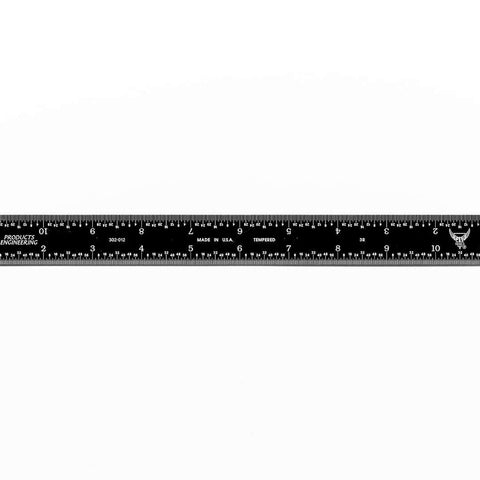 Black Chrome Rigid Rulers showing English and metric graduations for precise measurements.