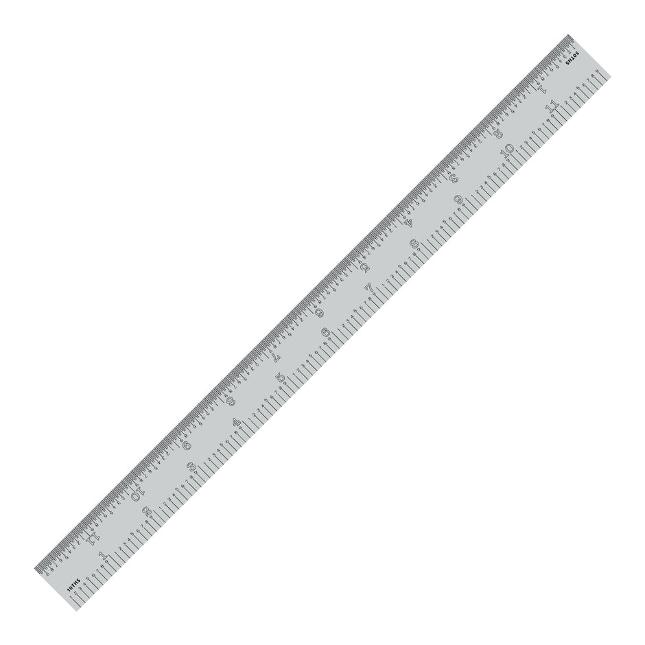 Rigid Satin Chrome Steel Rulers with English and Metric Graduations for precise measurements.