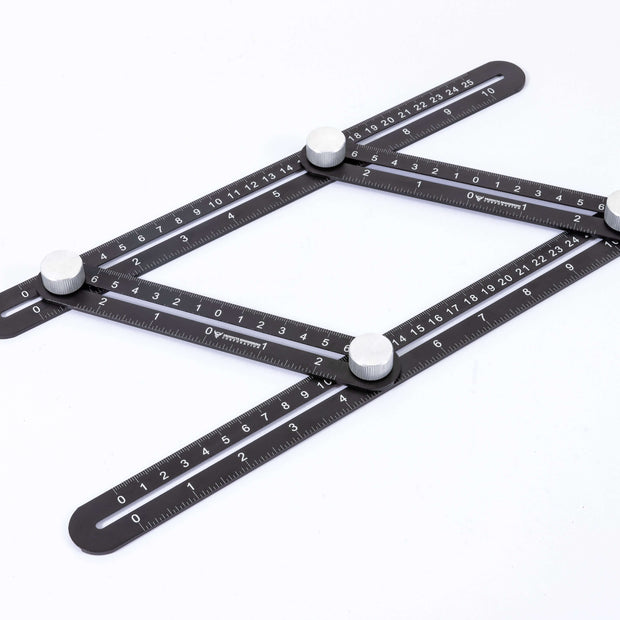 Black 4 piece adjustable measuring ruler tool on a white background
