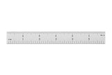 Rigid Satin Chrome-Plated Steel Rulers showing full English graduations with precise etching and chrome finish.
