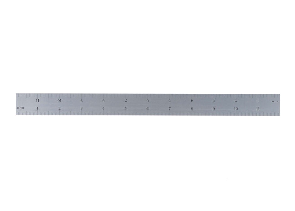 Rigid Satin Chrome-Plated Steel Rulers with clearly etched markings for precise measurement, made of durable carbon steel.