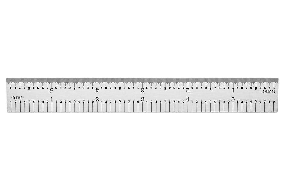 Rigid Satin Chrome-Plated Steel Rulers with full English graduations for precise measurements.