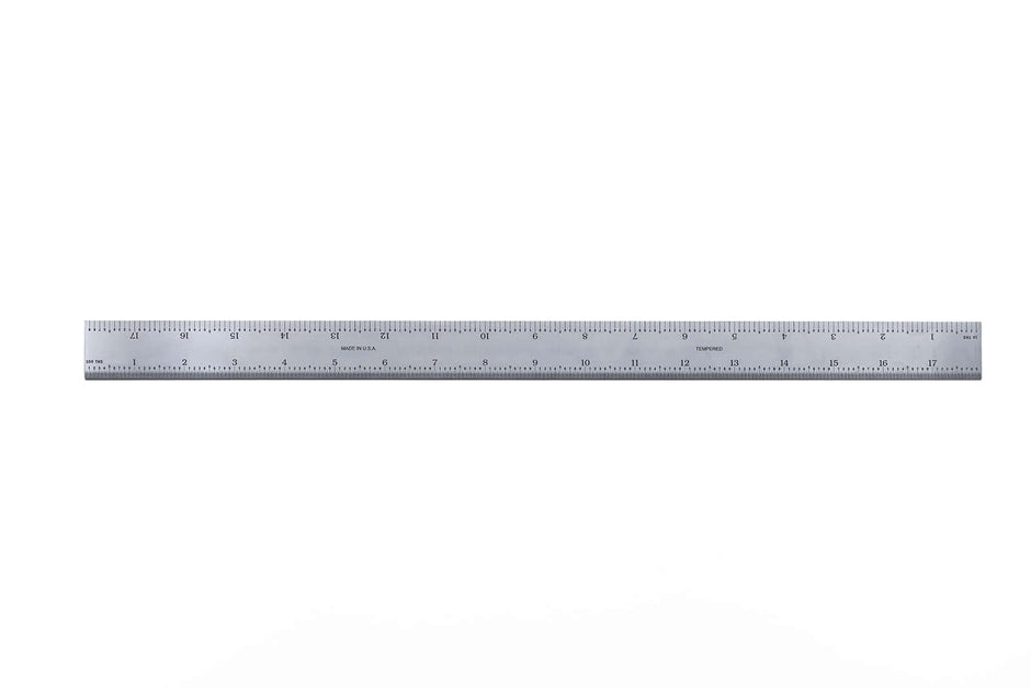 Rigid Satin Chrome Steel Rulers with English and Metric graduations for precision measuring.