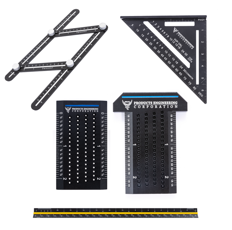 🎁 T-Ruler & L-Ruler & Rafter Square & 3 Sided Ruler & 4-Piece Multi-Angle Measuring Ruler Set For Free