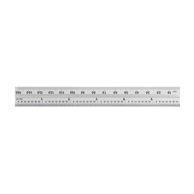 Machinist blades with English and metric graduations on a precision ruler, ideal for accurate measurements.