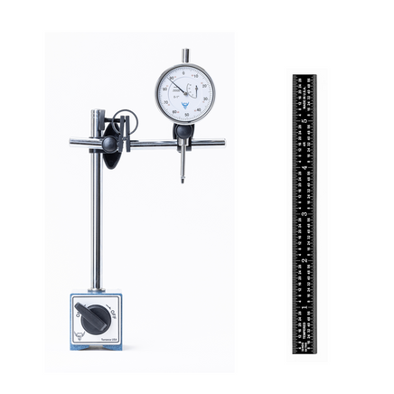 Engineering & Student Precision Tool Kit | Dial Indicator, Magnetic Base and Black Chrome Flexible Ruler