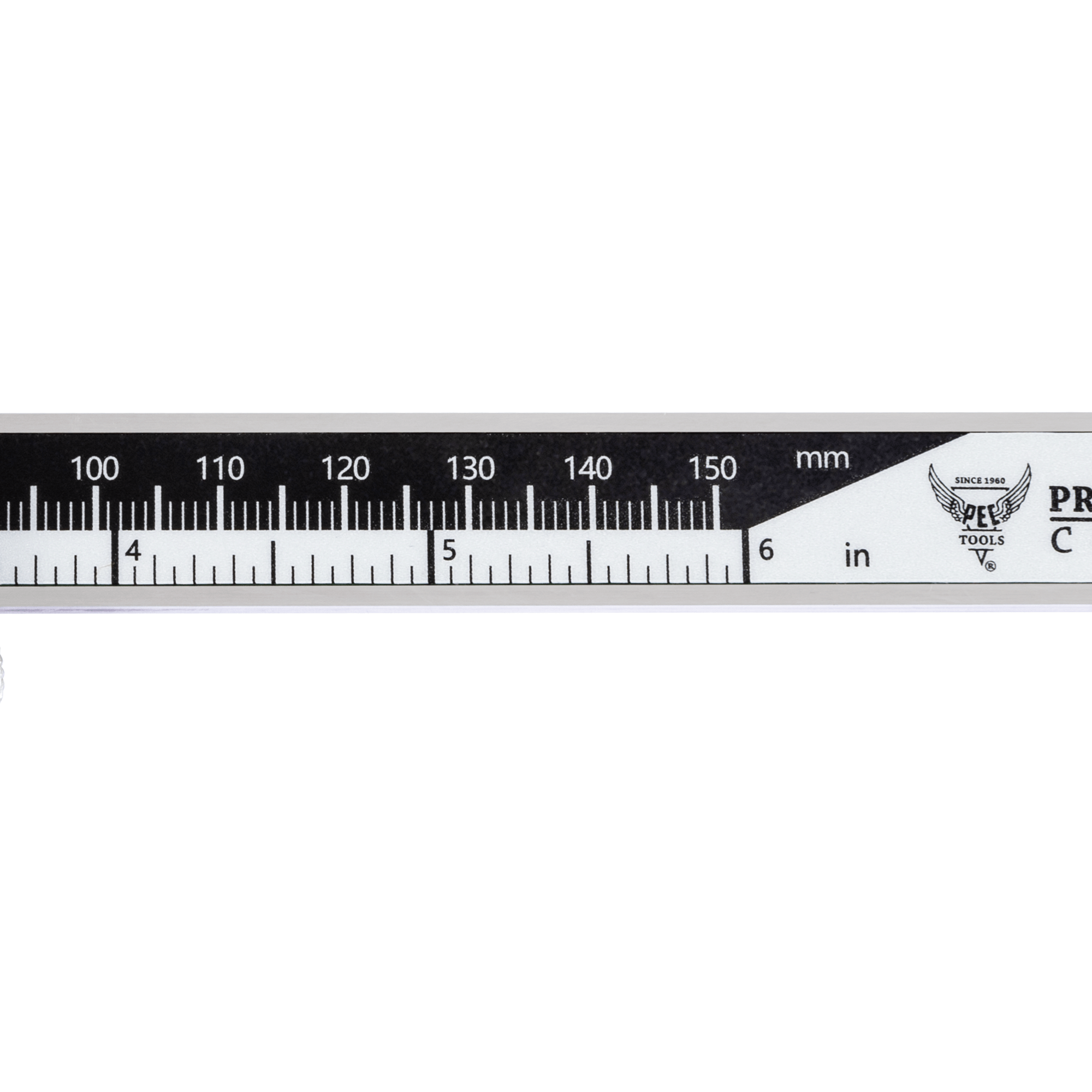 Close-up of the measuring scale on the PEC Tools IP54 Digital Caliper Dust & Splash Resistant.