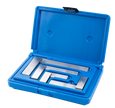 Solid Machinist Square | Precision Steel Square Set in blue storage case with precision ground squares arranged inside.