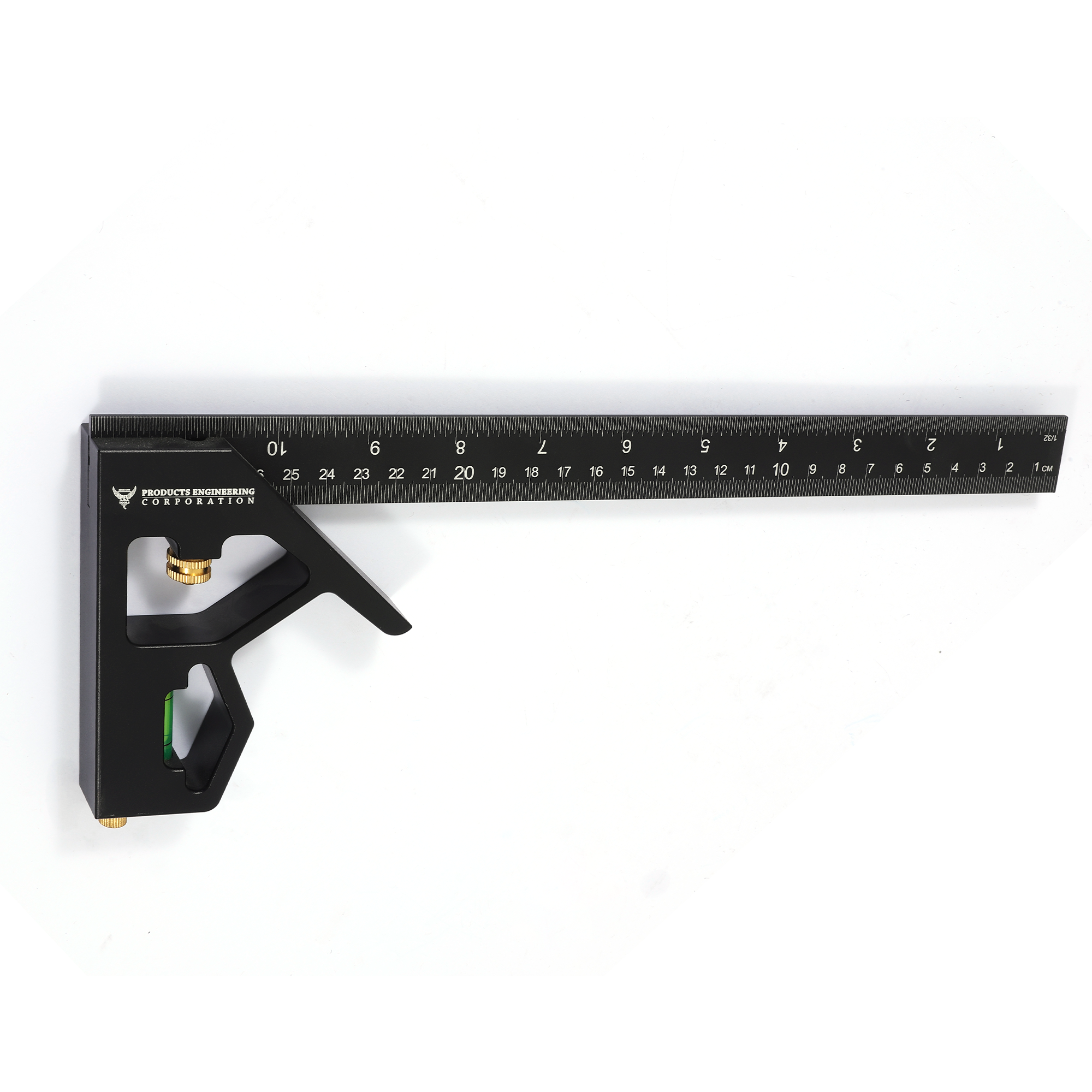 PEC Tools black combination square set with white contrast graduation measurements