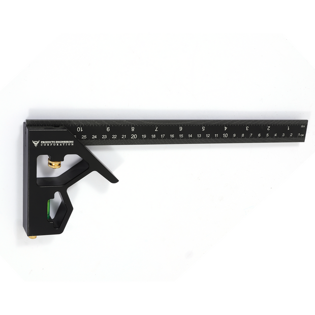 PEC Tools black combination square set with white contrast graduation measurements