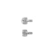 Two metallic screws on a white background