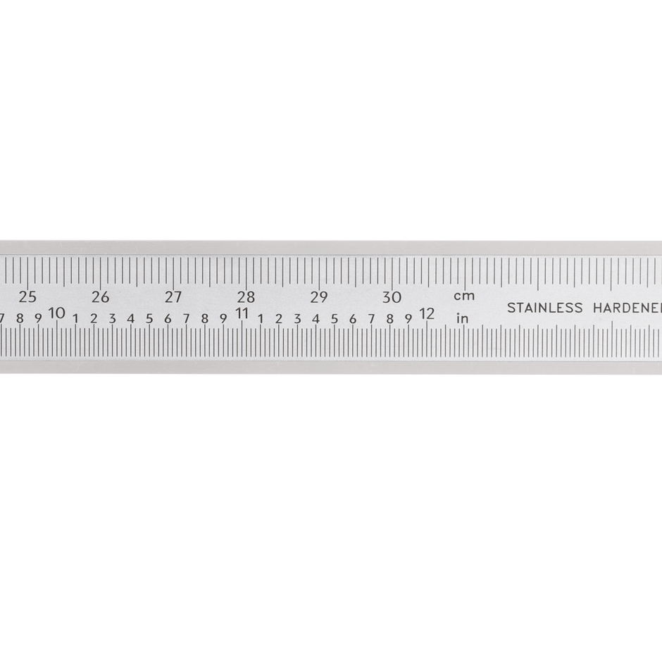 Vernier caliper scale with measurements in centimeters and inches against a white background