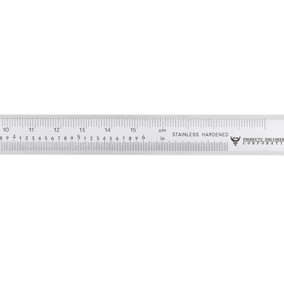 Close up of the imperial and metric scale of a vernier caliper from PEC Tools.