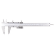 Vernier caliper, hardened stainless steel for imperial and metric measurements.