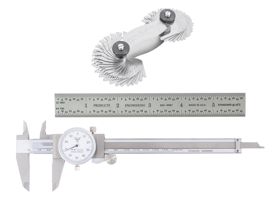 Automotive Measurement Tool Kit | Dial Caliper, Ruler & Screw Pitch Gauge