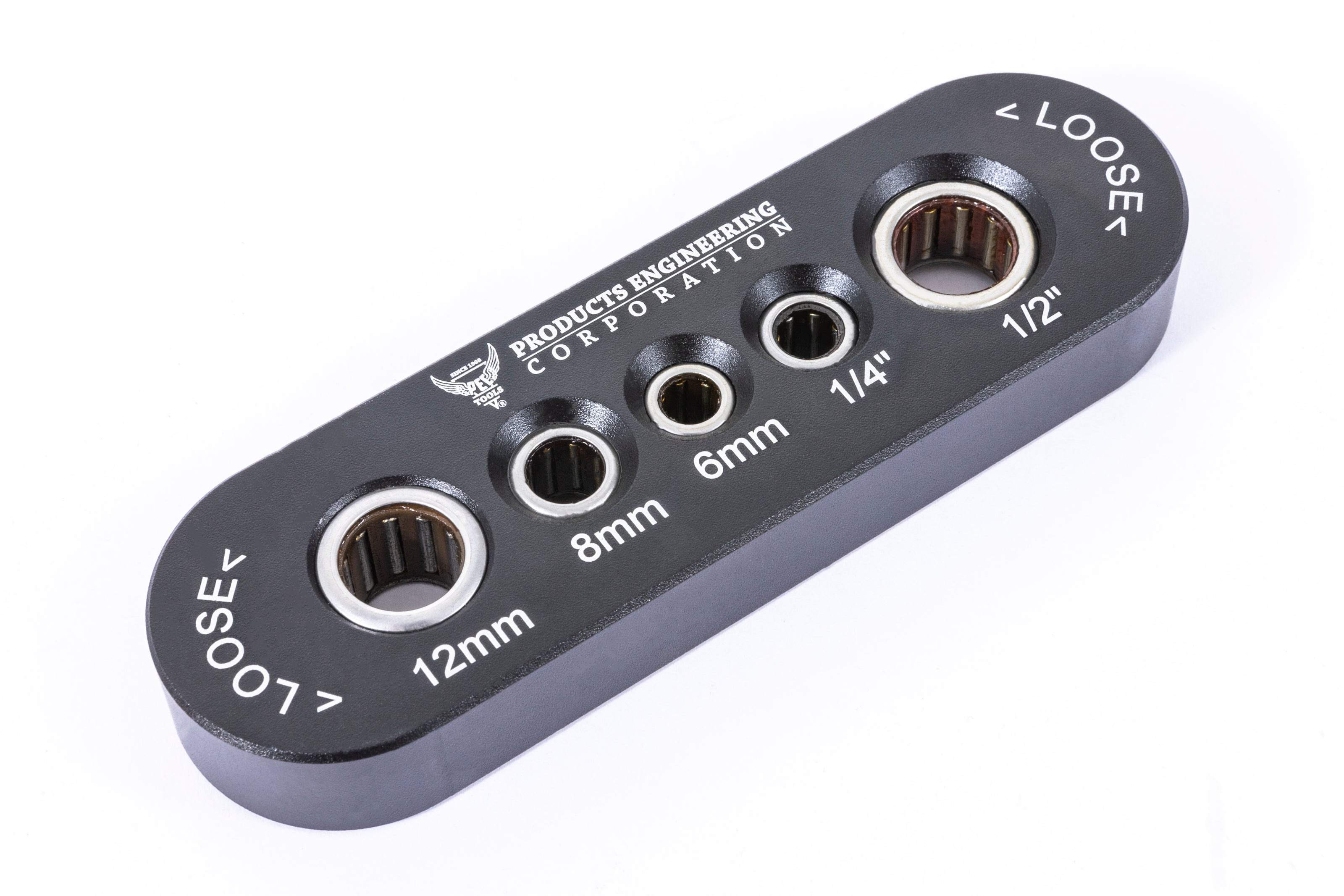 Drill Guide Block featuring router bit vise with sizes for 12mm, 8mm, 6mm, 1/4