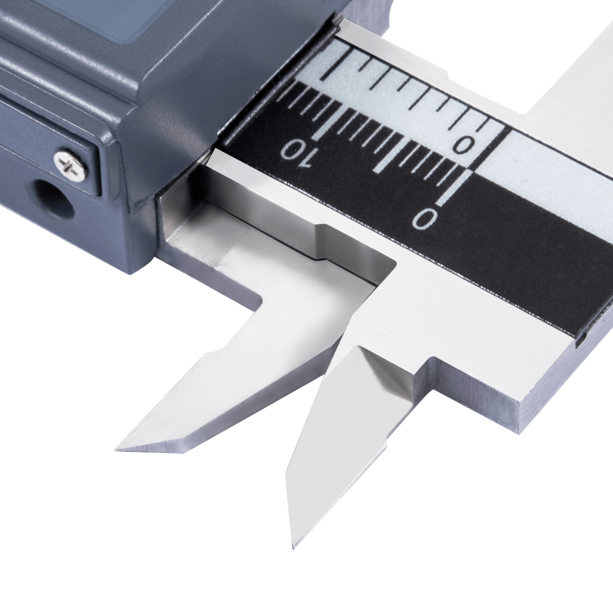 Close-up of internal jaws on digital caliper from PEC Tools