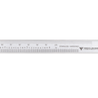 Close-up of stainless hardened steel scale for vernier calipers measurement tool.