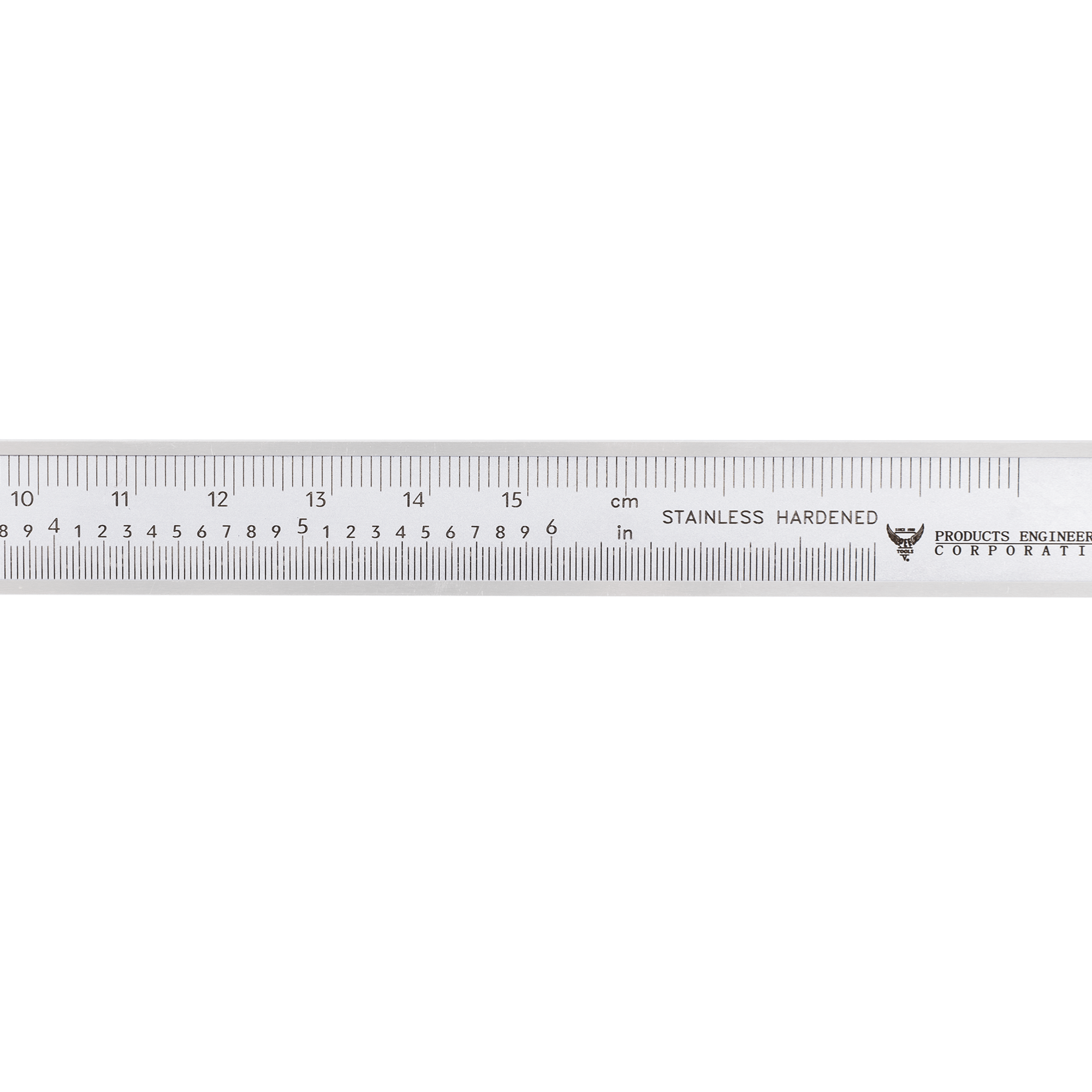 Close-up of stainless hardened steel scale for vernier calipers measurement tool.